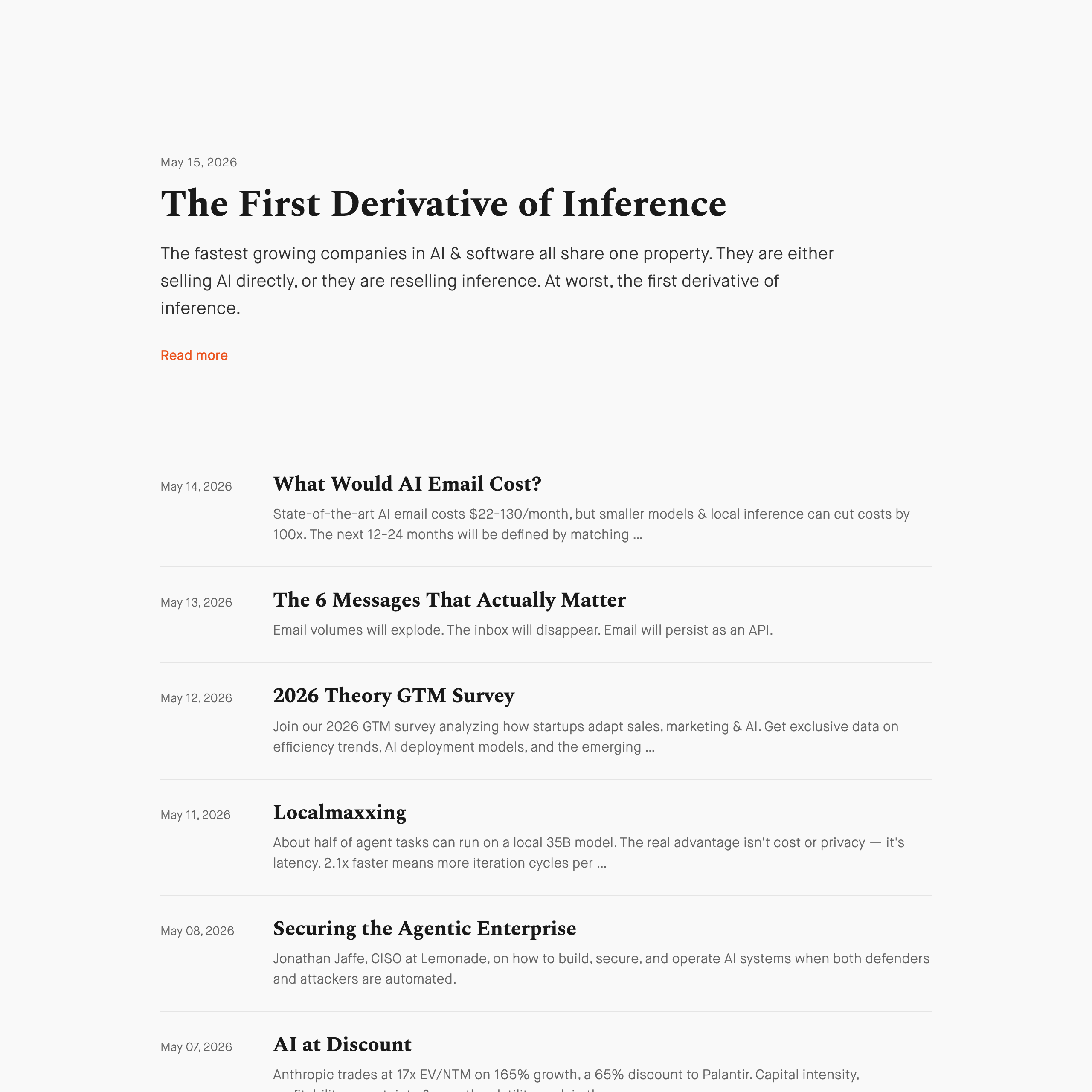 Mr. Tunguz's essay, "The First Derivative of Inference."