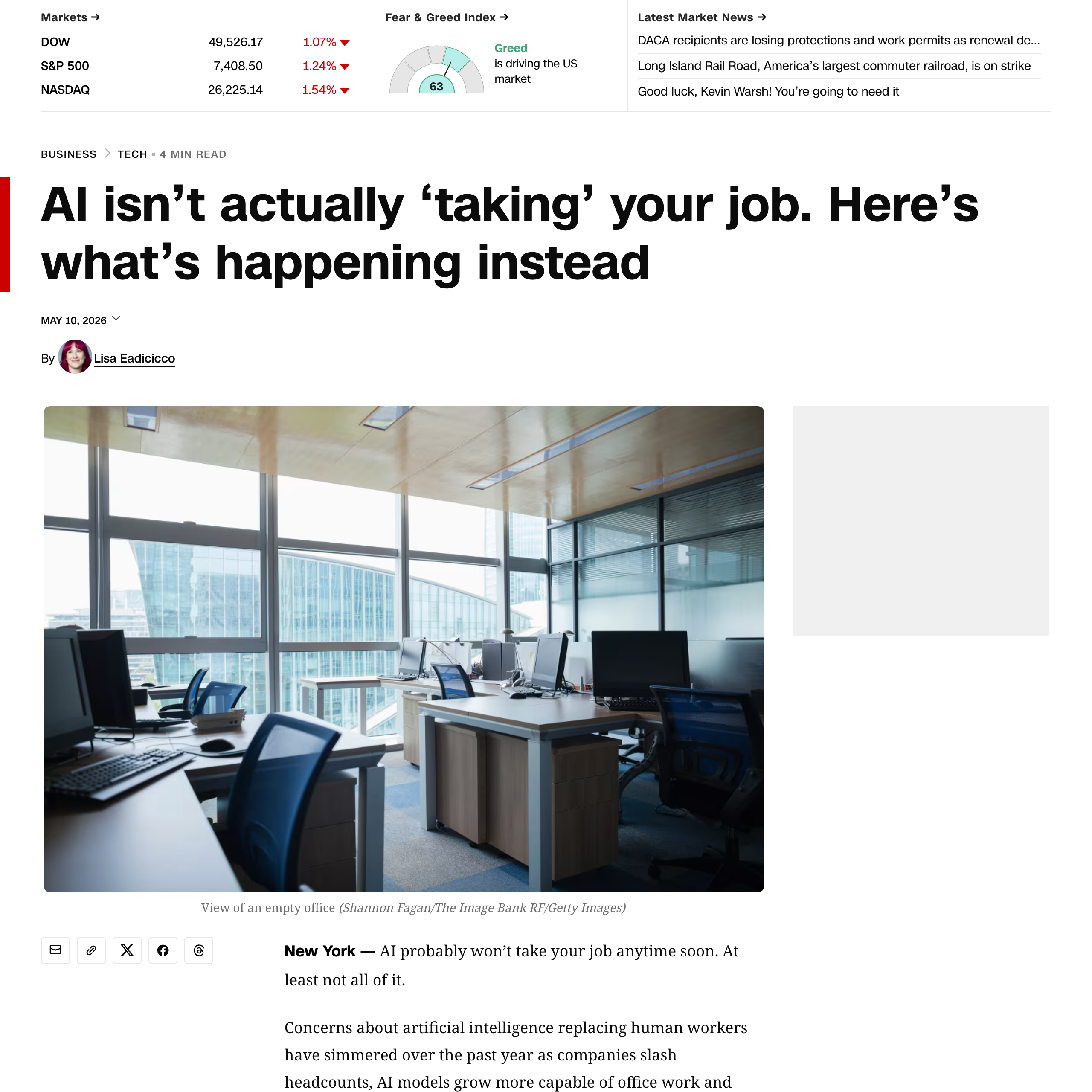 The view of an empty office — but, the data suggest, not for the reasons the headlines claim.